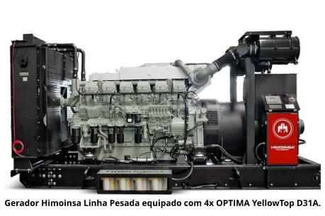 Gerador Himoinsa Linha Pesada equipado com 4x OPTIMA YellowTop D31A.